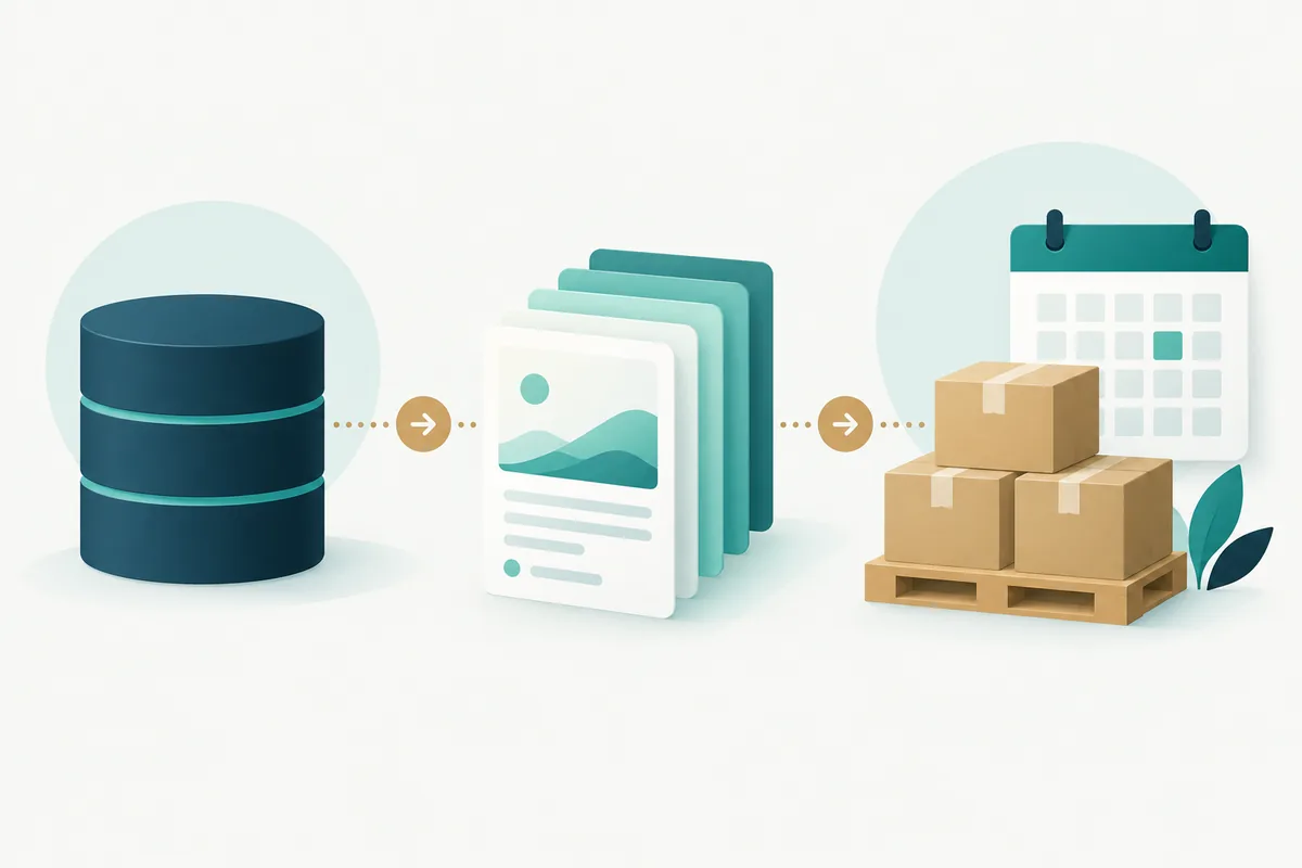 Ilustración conceptual de importación de datos y registros de stock a lo largo del tiempo.